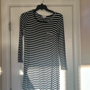 love, Fire Black and White Striped Long Sleeve Dress